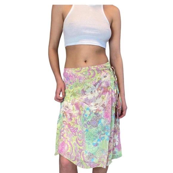 Floral y2k midi skirt vintage mermaidcore neon size 12 - Picture 3 of 4